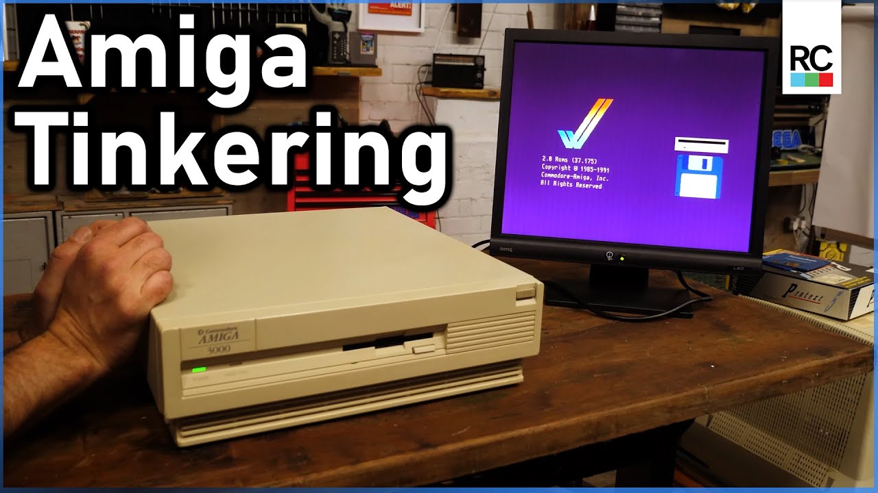 YouTube post by @TheRetroCollective for PCBWay. Caption reads: Fixing up the Amiga 3000 and Monitor (Pt 2).
