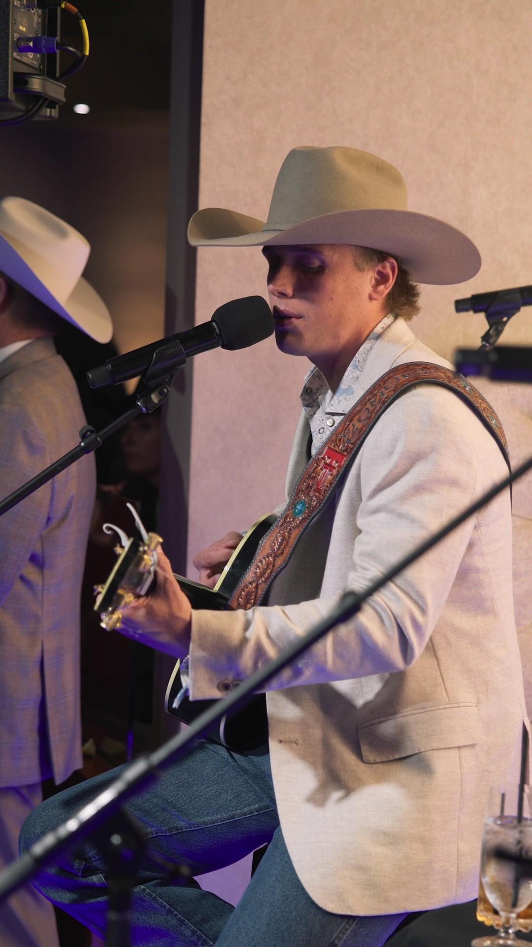 Instagram post by @hudsonwestbrook for Lucchese. Caption reads: @hudsonwestbrook playing "Sober" at our Lucchese....