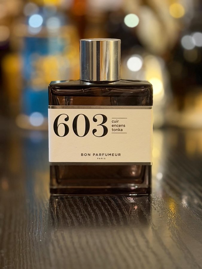 Instagram post by @thomasadam2545 for Bon Parfumeur. Caption reads: 603 Cuir, Encens, Fève Tonka* Bon Parfumeur #sotd....