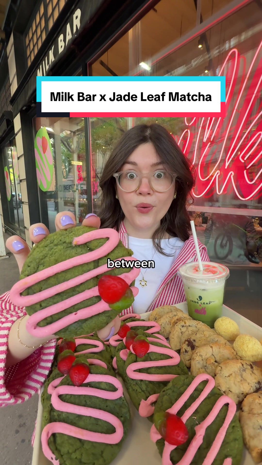 TikTok post by @morgan.raum for Jade Leaf Matcha. Caption reads: Dream collab!! @Jade Leaf Matcha x @MILK BAR....
