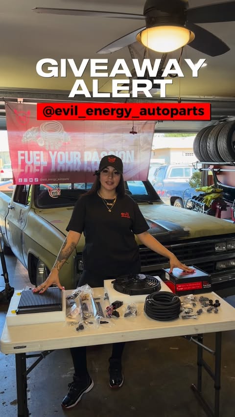 Instagram post by @staar5.0 for EVIL ENERGY. Caption reads: 💥GIVE AWAY ALERT💥 @evil_energy_autoparts is....