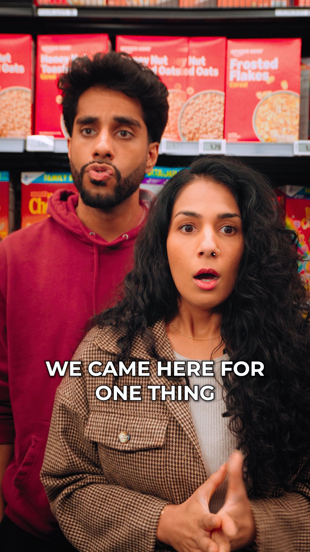 Instagram post by @youtwotv for Amazon Fresh. Caption reads: When you go to the grocery store for one thing 😅....