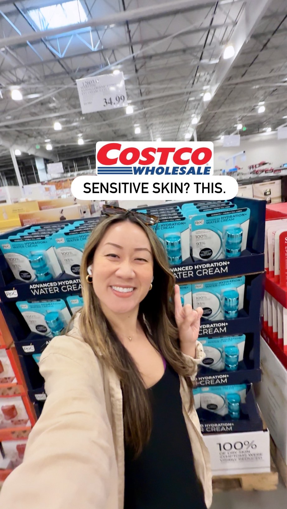 Instagram post by @costcoclaudia for RoC Skincare. Caption reads: ✨RoC’s New Water Cream 👀✨

So RoC’s been at....