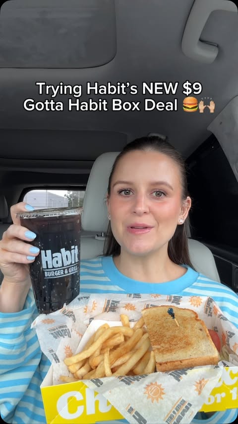 Instagram post by @kayleigh__eats for The Habit Burger Grill. Caption reads: #HabitPartner The NEW $9 Gotta Habit Box Deal from....