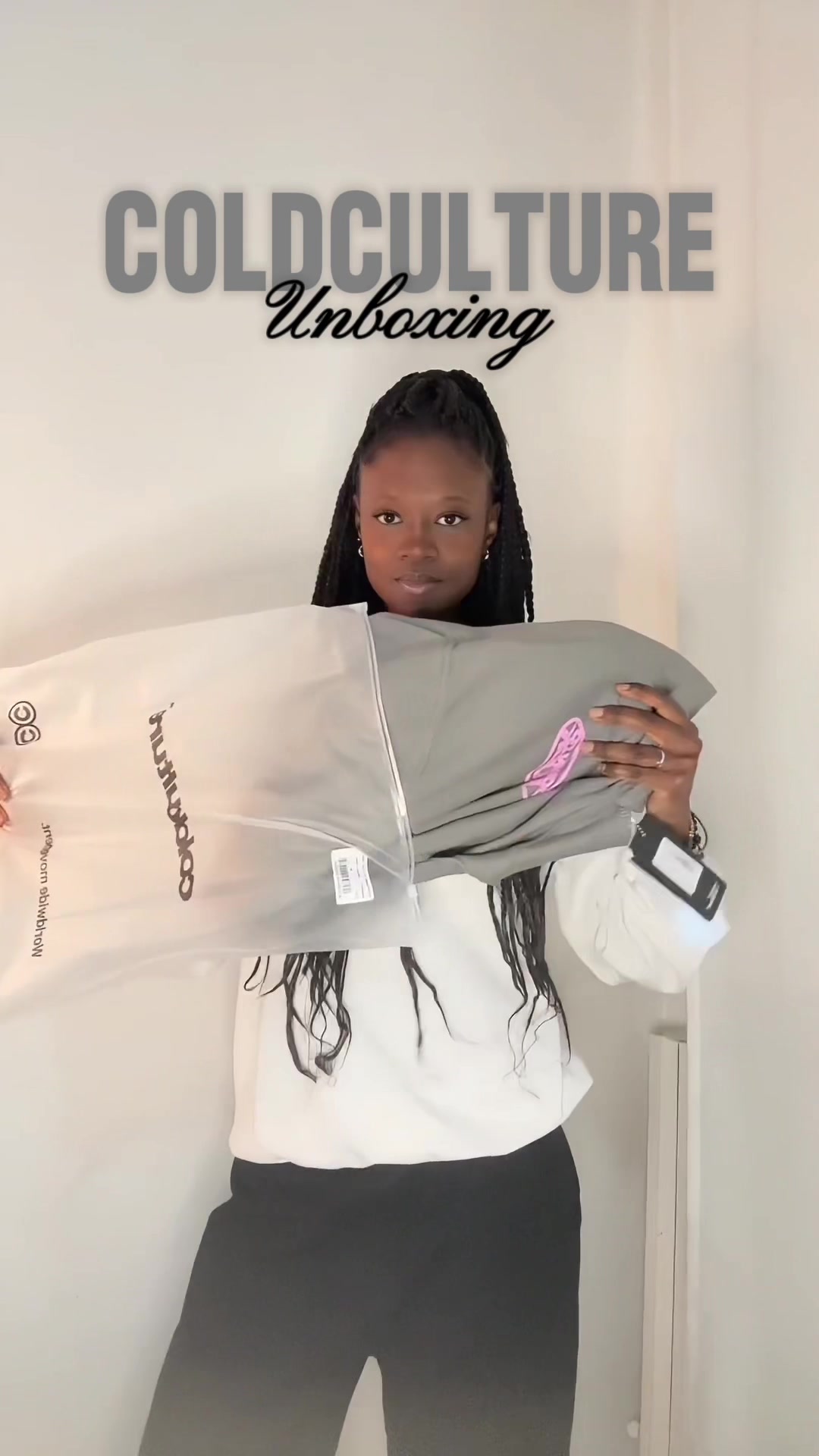 TikTok post by @soniafall for Cold Culture. Caption reads: COLDCULTURE Unboxing #coldculturehoodie [...].