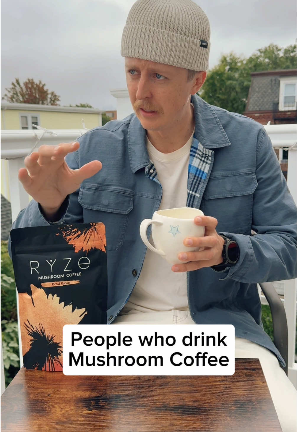 TikTok post by @mattslyon for RYZE Superfoods. Caption reads: All the benefits of regular coffee, plus a little....