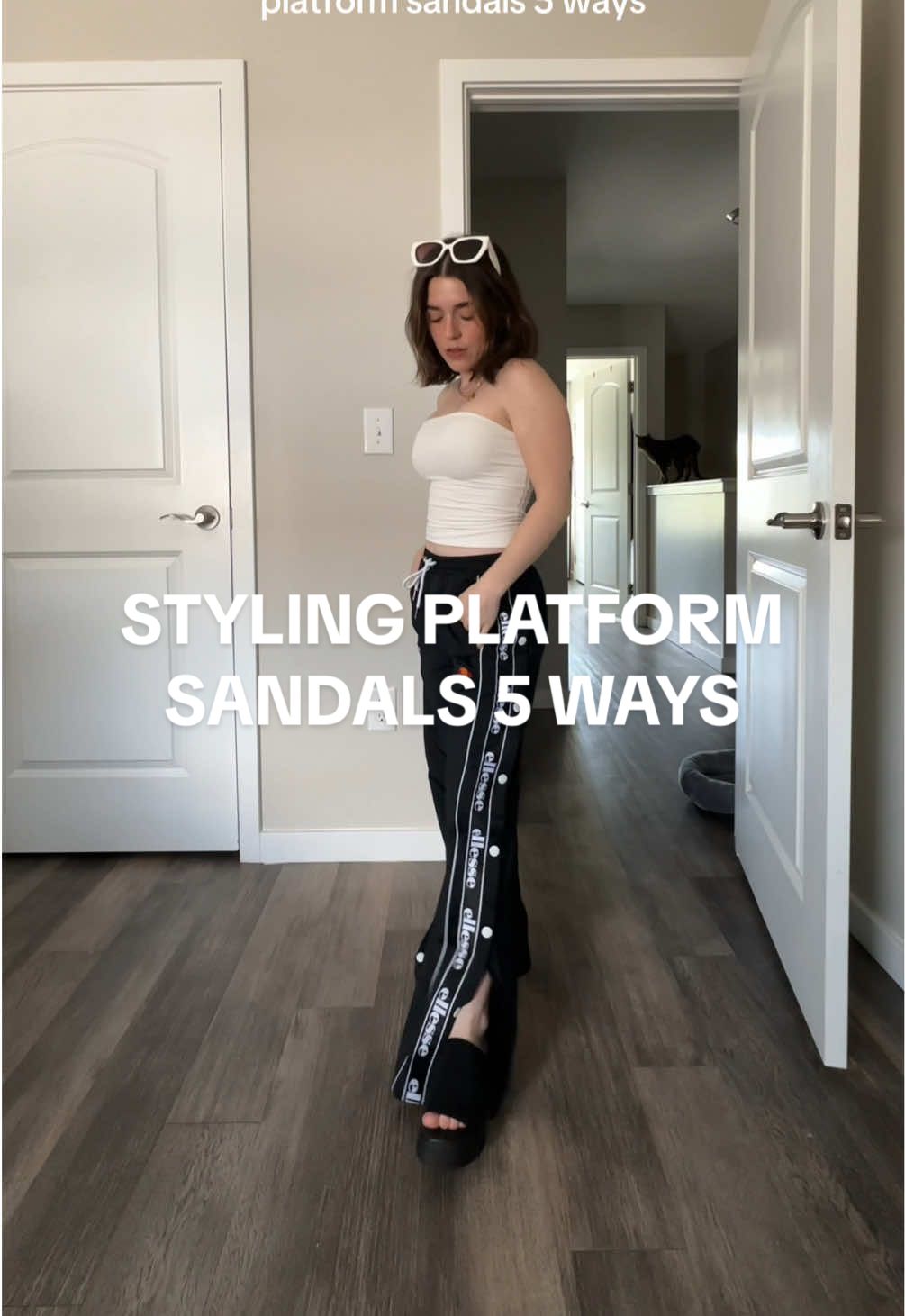 TikTok post by @claudia_rica for Steve Madden. Caption reads: Styling my @stevemadden Slinky 30 platform sandals....