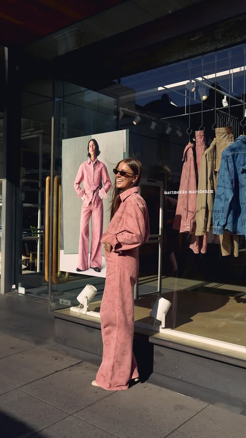 Instagram post by @mattiegouman for Marimekko. Caption reads: A night to launch Maridenim by @marimekkoaunz 🌸....