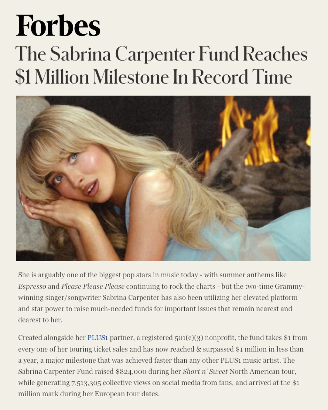 Instagram post by @teamsabrina for Forbes. Caption reads: Thank you @forbes & @jeff_conway for capturing the....