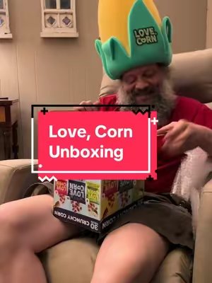 TikTok post by @blindwoodsmanandhoneybee for LOVE CORN. Caption reads: Thank you to @LOVE CORN US for sending John these....
