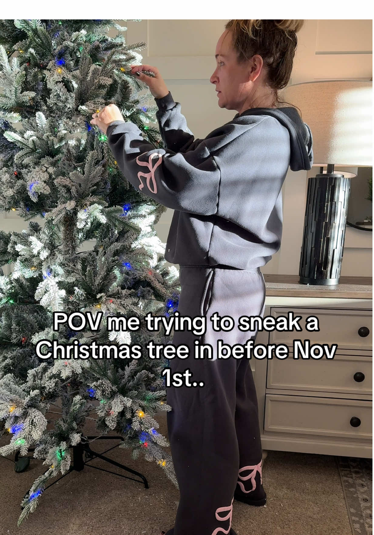 TikTok post by @ptodropout for Best Choice Products. Caption reads: I thought he left for work!! First tree going up….....