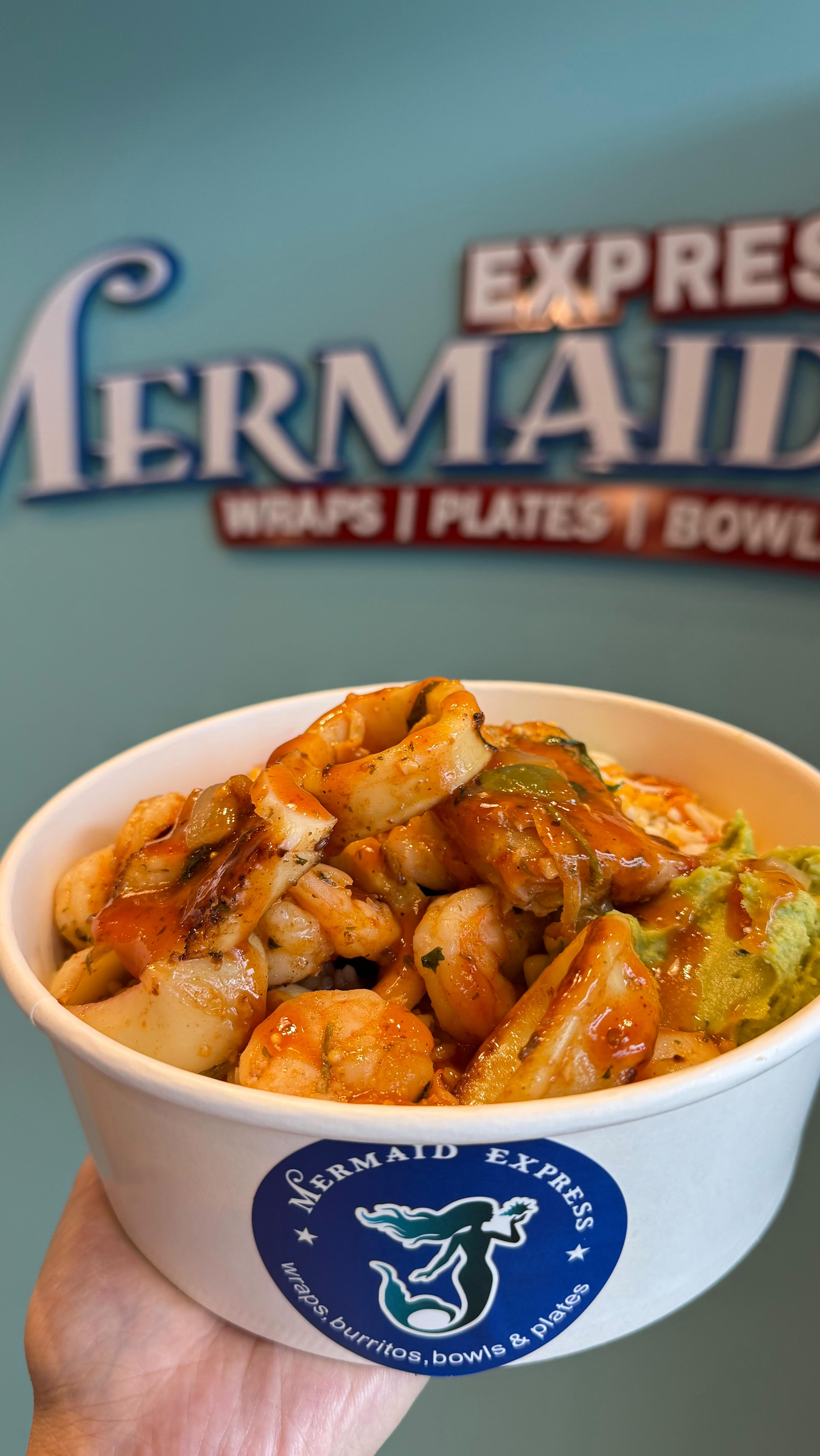 Instagram post by @eatswithvan for Yelp. Caption reads: 🧜🏻‍♀️ Mermaid Express 🐟....