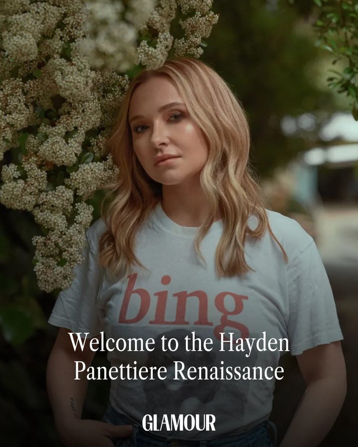 Instagram post by @haydenpanettiere for Glamour. Caption reads: Nostalgia may be top of mind when you think of....