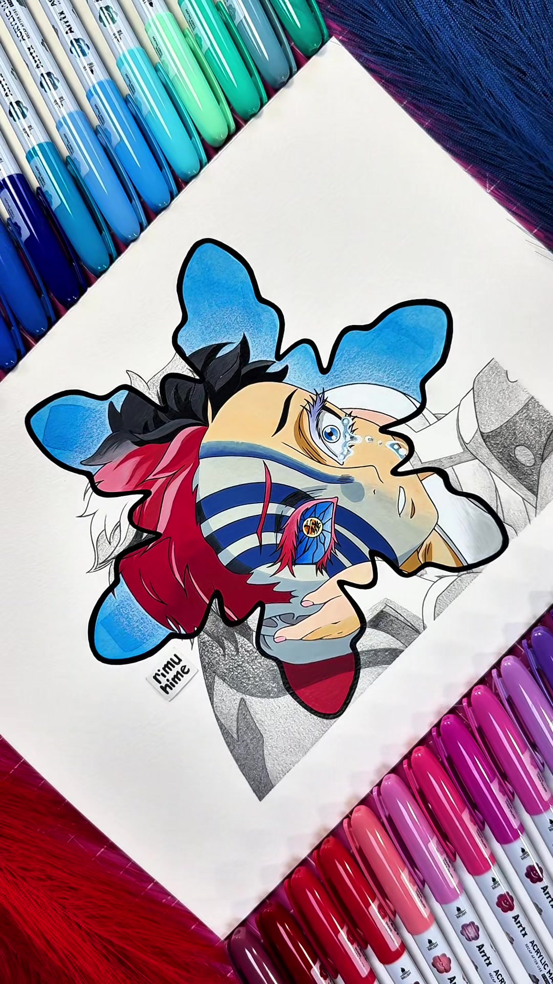 TikTok post by @rimuhime_art for Arrtx. Caption reads: [...] Fanart | 鬼滅の刃 🤍 Thank you so much to @Arrtx....