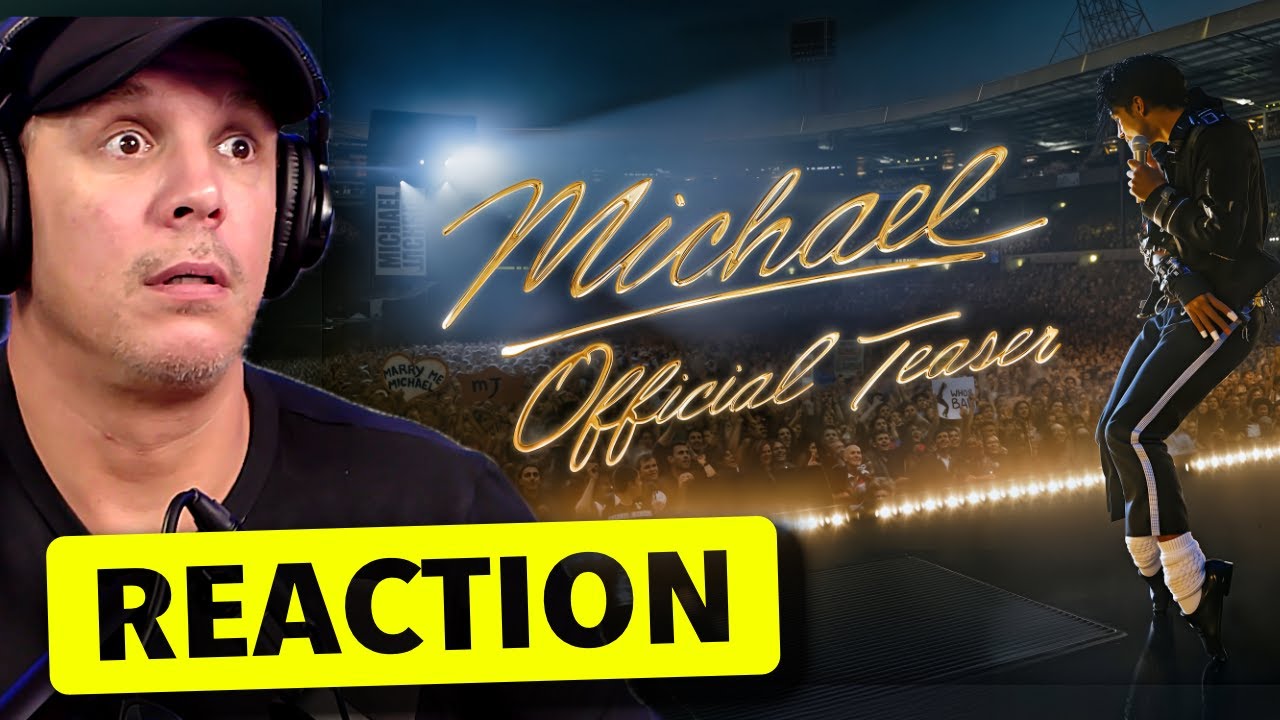 YouTube post by @TheKristianHarloff for TeePublic. Caption reads: Michael (2026) Official Teaser REACTION!- Jaafar....