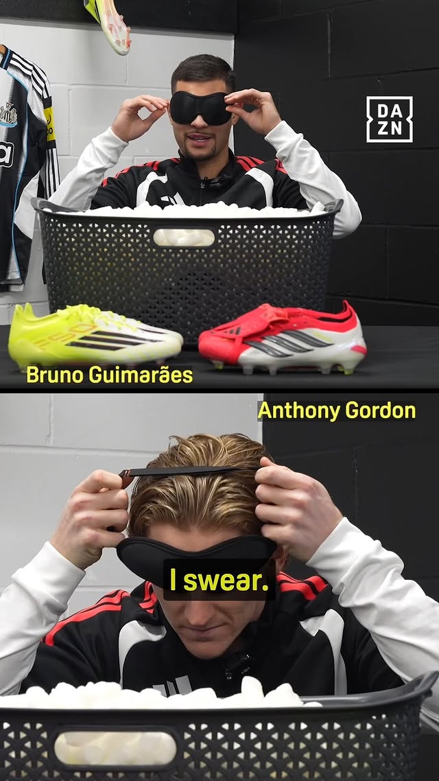 Instagram post by @dazn for DAZN Football. Caption reads: 🫣 @anthonygordon and @brunoguimaraes can’t....