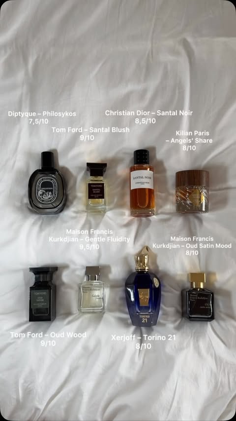 Instagram post by @sebnemiy for Maison Francis Kurkdjian. Caption reads: [...] sıra: 5. @tomford – Oud Wood 6.....