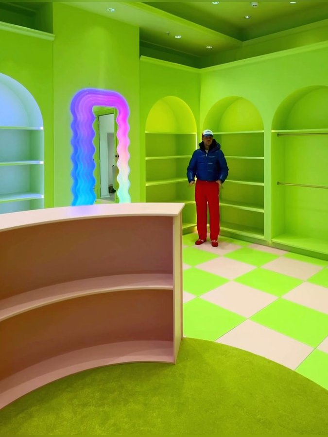 Instagram post by @mmmmitchell for MADE BY MITCHELL. Caption reads: MY FIRST EVER STORE. 💗💚 

located in THE MET....