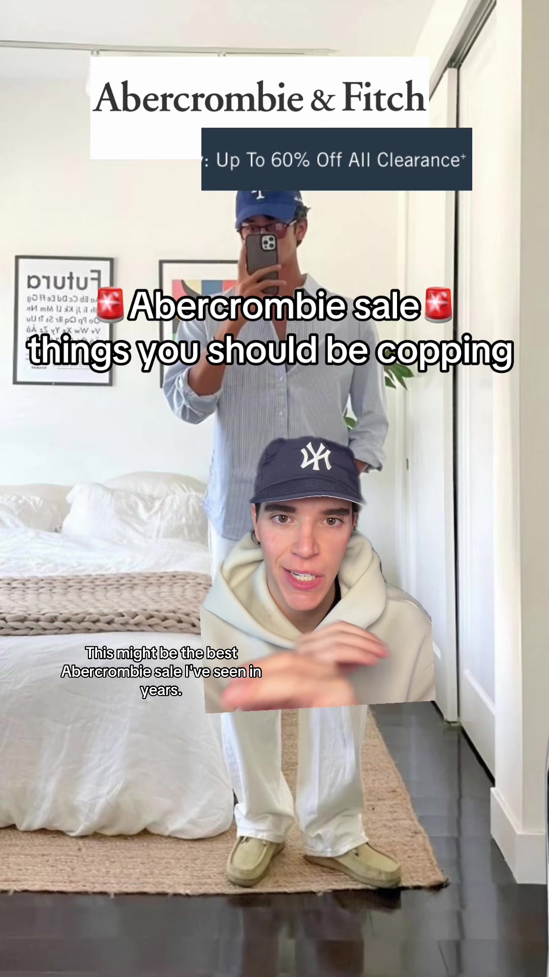 TikTok post by @antonioopapa for Abercrombie & Fitch. Caption reads: 🚨Abercrombie sale everything you need to be....