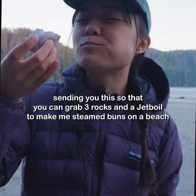 Instagram post by @campwithcol for Jetboil. Caption reads: Me + You = Steamed buns on a beach? 😊.