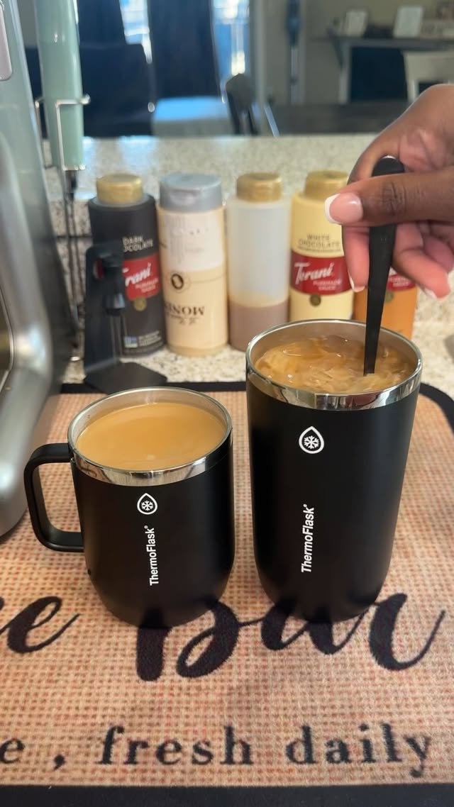 Instagram post by @coffeewithkylaa for ThermoFlask. Caption reads: [...] ultimate hydration experience with....