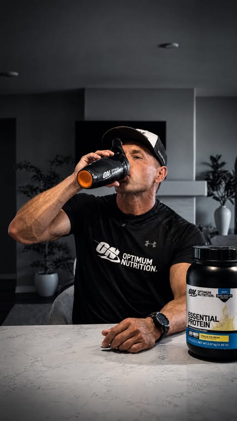 Instagram post by @steven.bendict for Optimum Nutrition. Caption reads: [...] adaptation. That’s where the new....