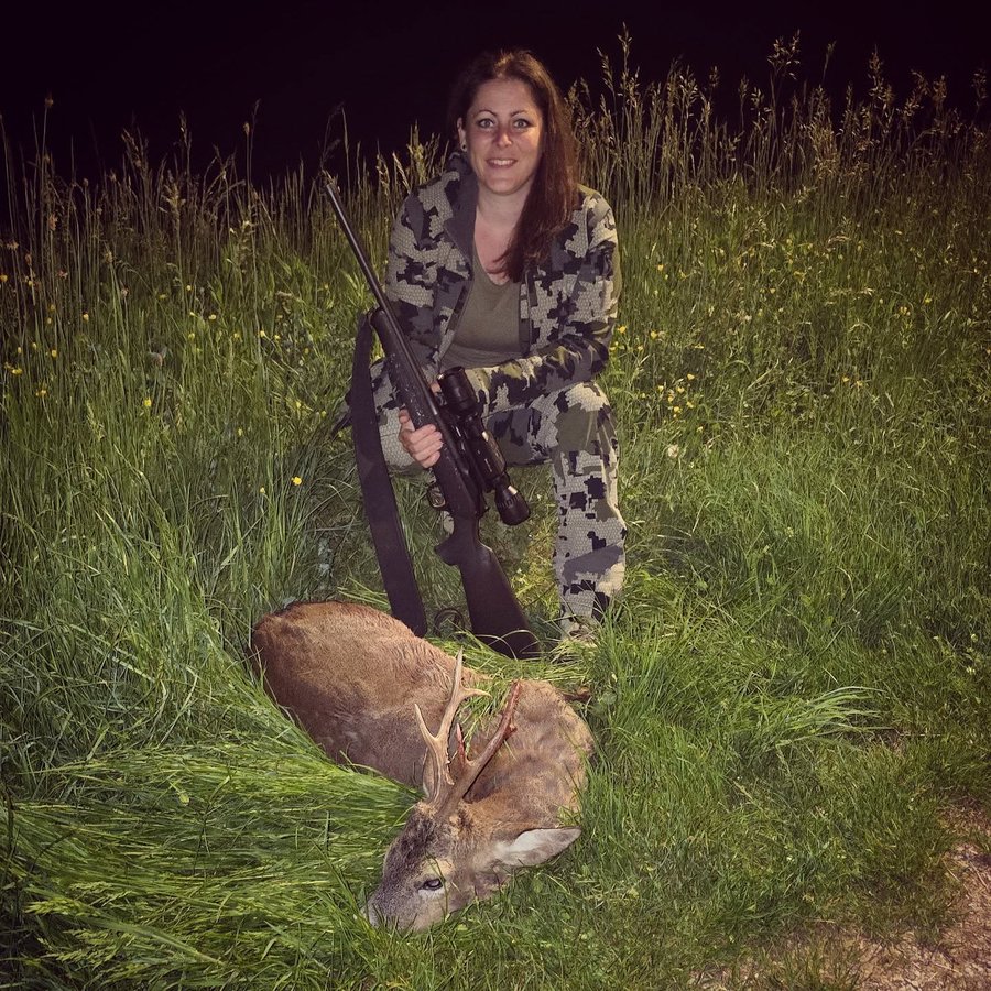 Instagram post by @andrea.huntress for Kuiu. Caption reads: Another great hunting day! Beautiful roe deer!....