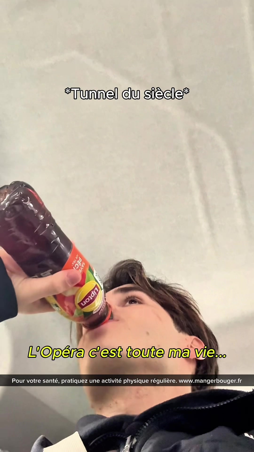 TikTok post by @clementmassyoff for Lipton Ice Tea Switzerland. Caption reads: Mon taxi est fan d’Opéra 😂😱😂 @Lipton Ice Tea....