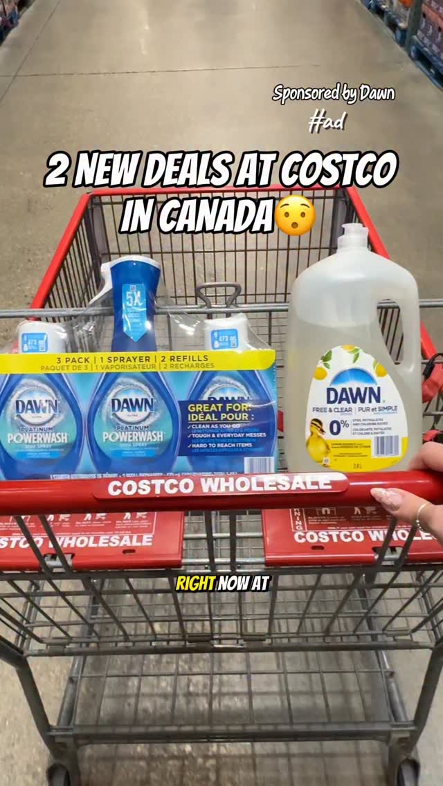 Instagram post by @couponcutiecanada for Dawn. Caption reads: #ad Check your Costco for these 2 deals on....