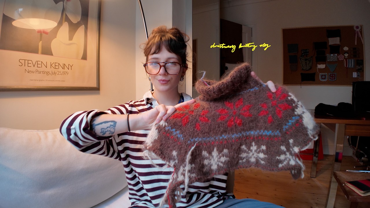 YouTube post by @averpaula for Musicbed. Caption reads: a festive knitting vlog (xmas jumper, cardigan &....