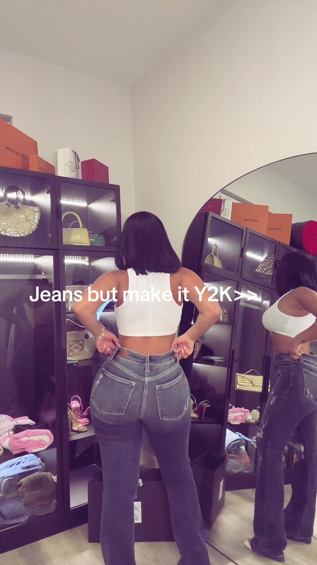 TikTok post by @bonnibelryr for Glamour Modern Fashion. Caption reads: Just found the cutest jeanss 🤭 @Glamour Modern....