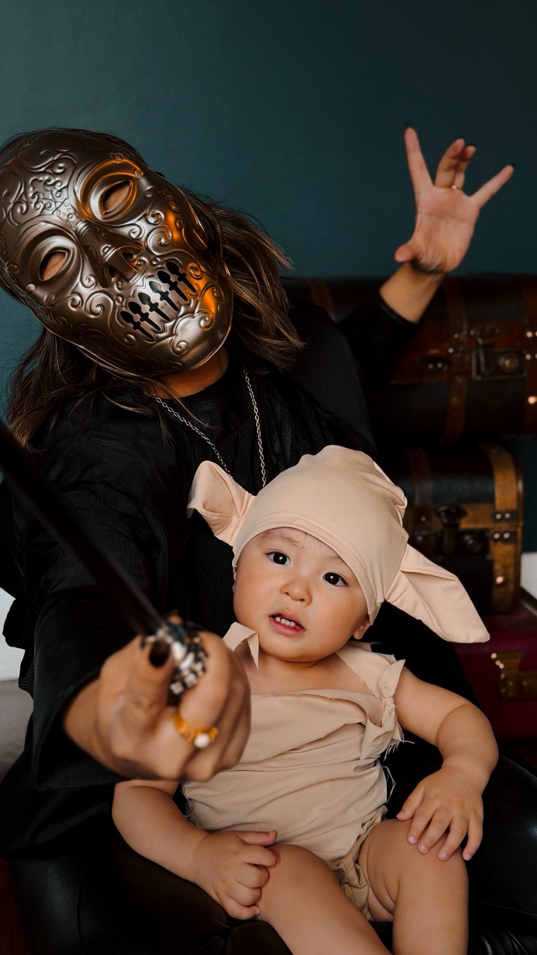 Instagram post by @thewizardingsibs for Halloween Costumes. Caption reads: Happy Halloween you meddlesome fools! 🎃🪄 don’t....