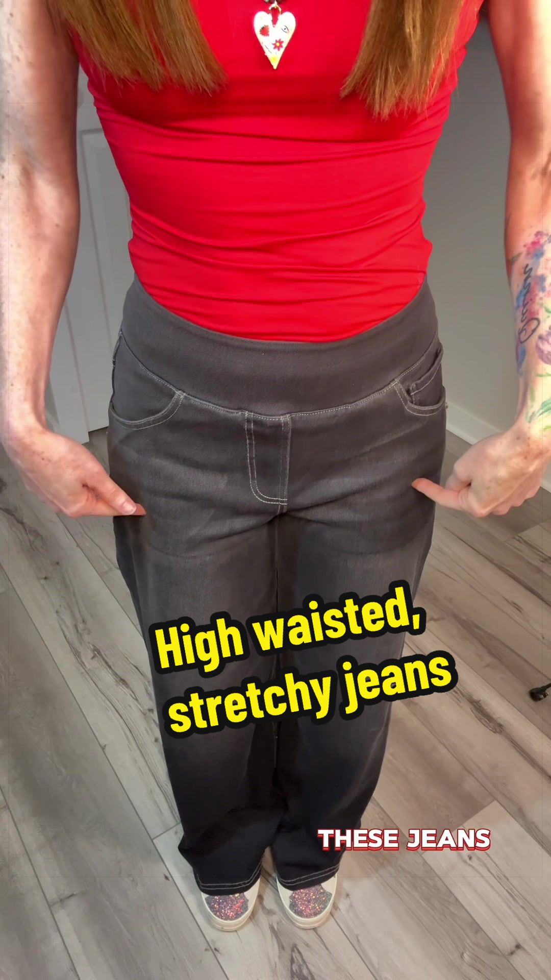 TikTok post by @randiwise3 for MAGCOMSEN. Caption reads: [...] #highwaistedjeans #jeanslover @Magcomsen....