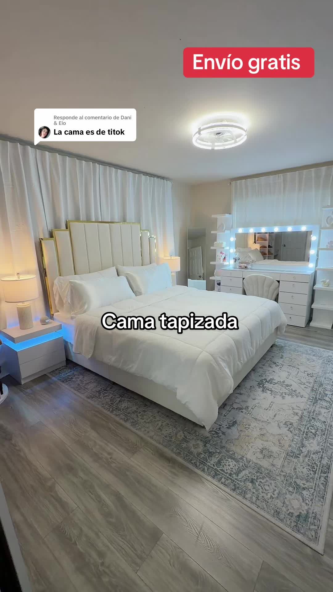 TikTok post by @laiyawoyerlin for Amerlife. Caption reads: Respuesta a @Dani & Elo Amerlife Upholstered Bed....