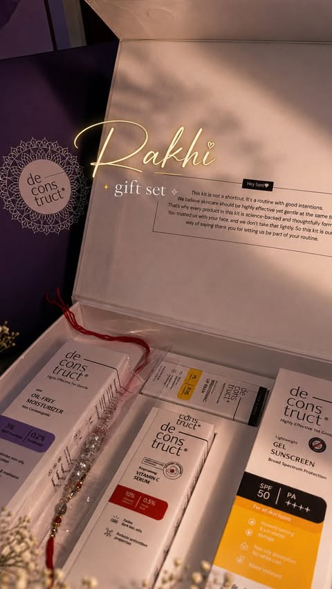 Instagram post by @___kamakshiiiiii for Deconstruct. Caption reads: [...] too! #RakshaBandhan #skincareforhim....