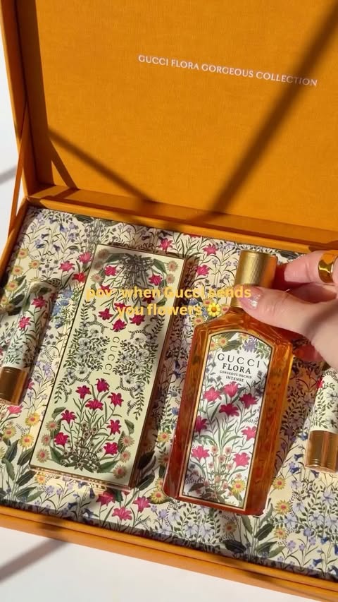 Instagram post by @fromsandyxo for GUCCI. Caption reads: Dreamy garden 🌼🌸🌺 @guccibeauty new Flora....