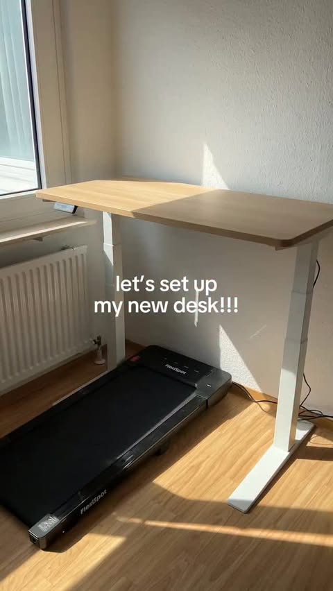 Instagram post by @thespanishfairy for FlexiSpot. Caption reads: new desk new me!! thanks so much @flexispot.de for....