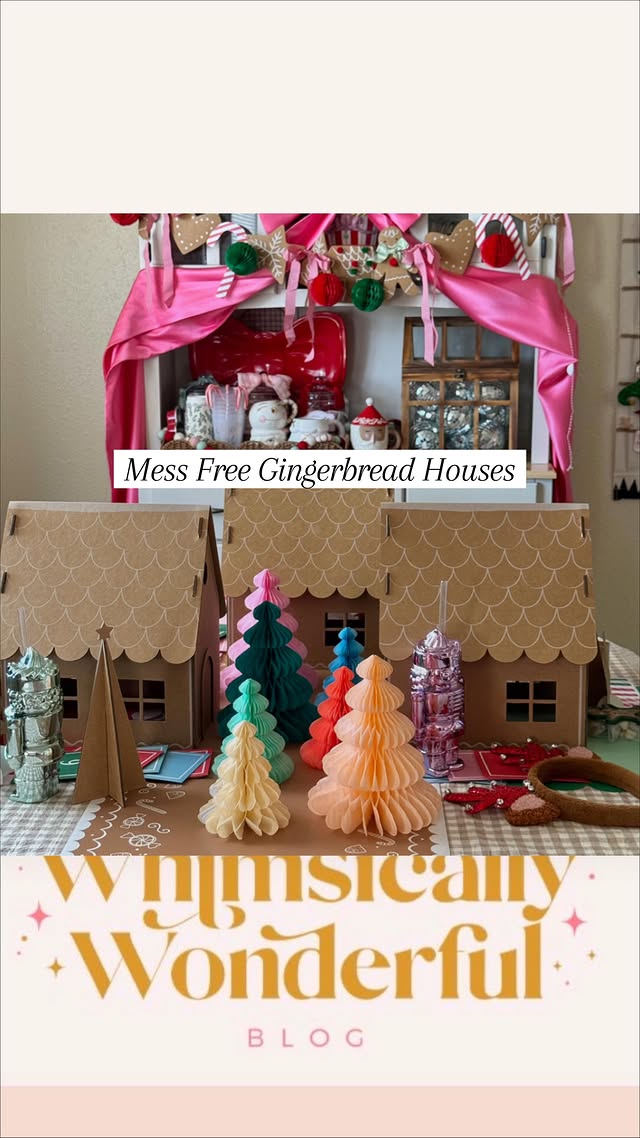 Instagram post by @whimsicallywonderful for Meri Meri. Caption reads: [...] away) gingerbread house kits from....