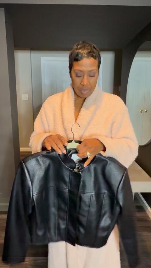 Instagram post by @itsjacqueblue for Avec Les Filles. Caption reads: [...] with my faux leather jacket from....