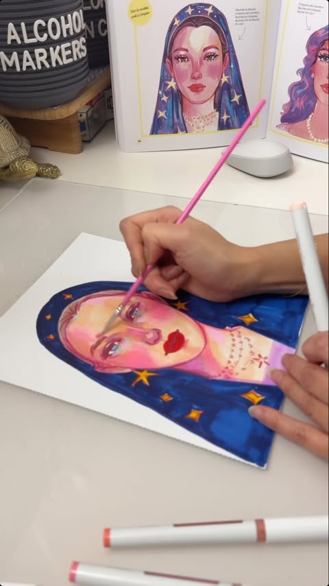 Instagram post by @melisendevector for Ohuhu Art Supplies. Caption reads: One of the portraits from my book, colored with....