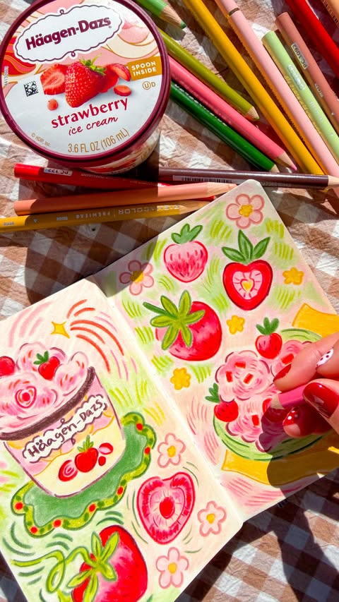 Instagram post by @yumiincolor for Häagen-Dazs Ice Cream. Caption reads: Getting ready for strawberry 🍓 season with some....