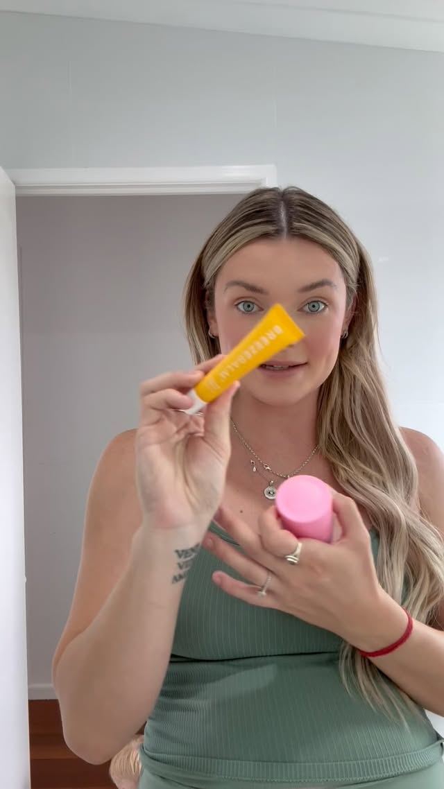 Instagram post by @kathryndenny for Breeze Balm. Caption reads: [...] 🫶🏼 #grwm #mumtok #mumsoftiktok #breezebalm....