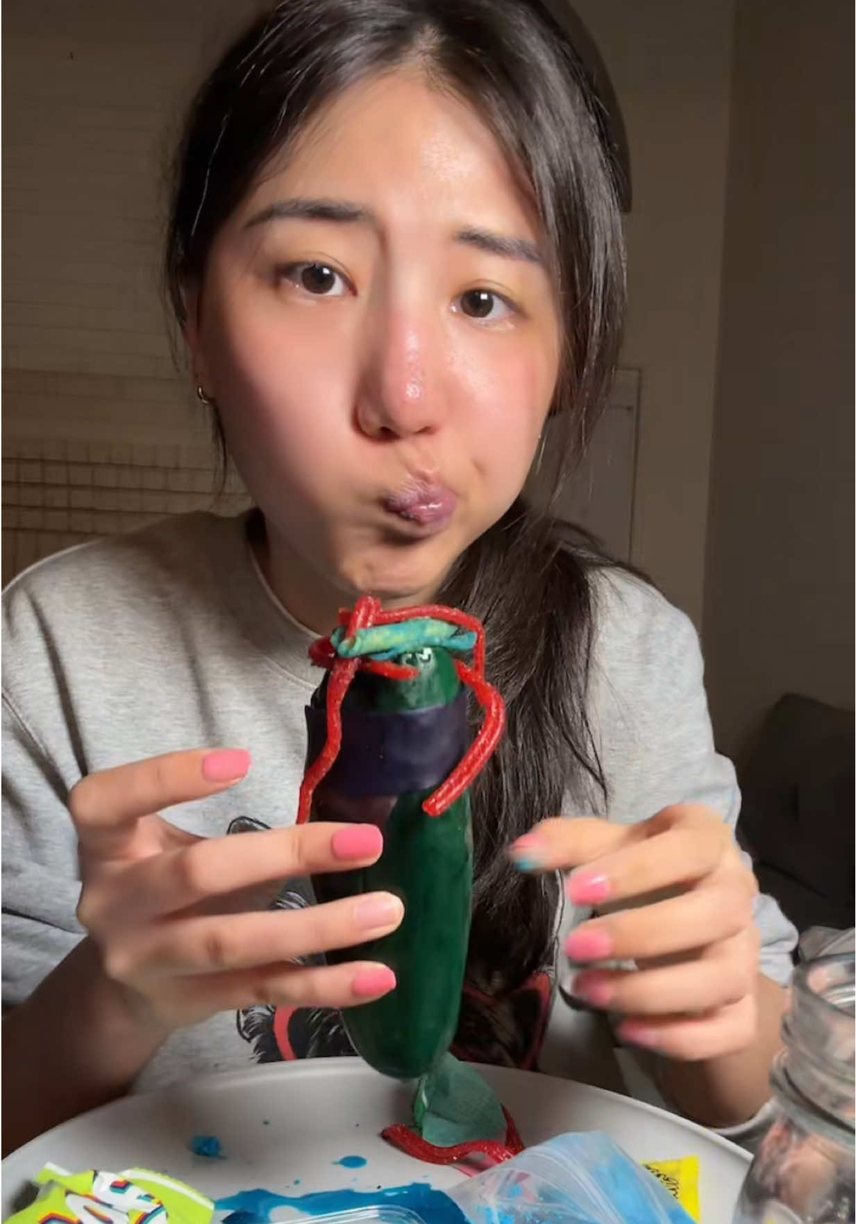 TikTok post by @hannahmao50 for Sourboy Snacks. Caption reads: @sourboychamoy ahhhhhhhh bluerazz pickle kit #pmo....