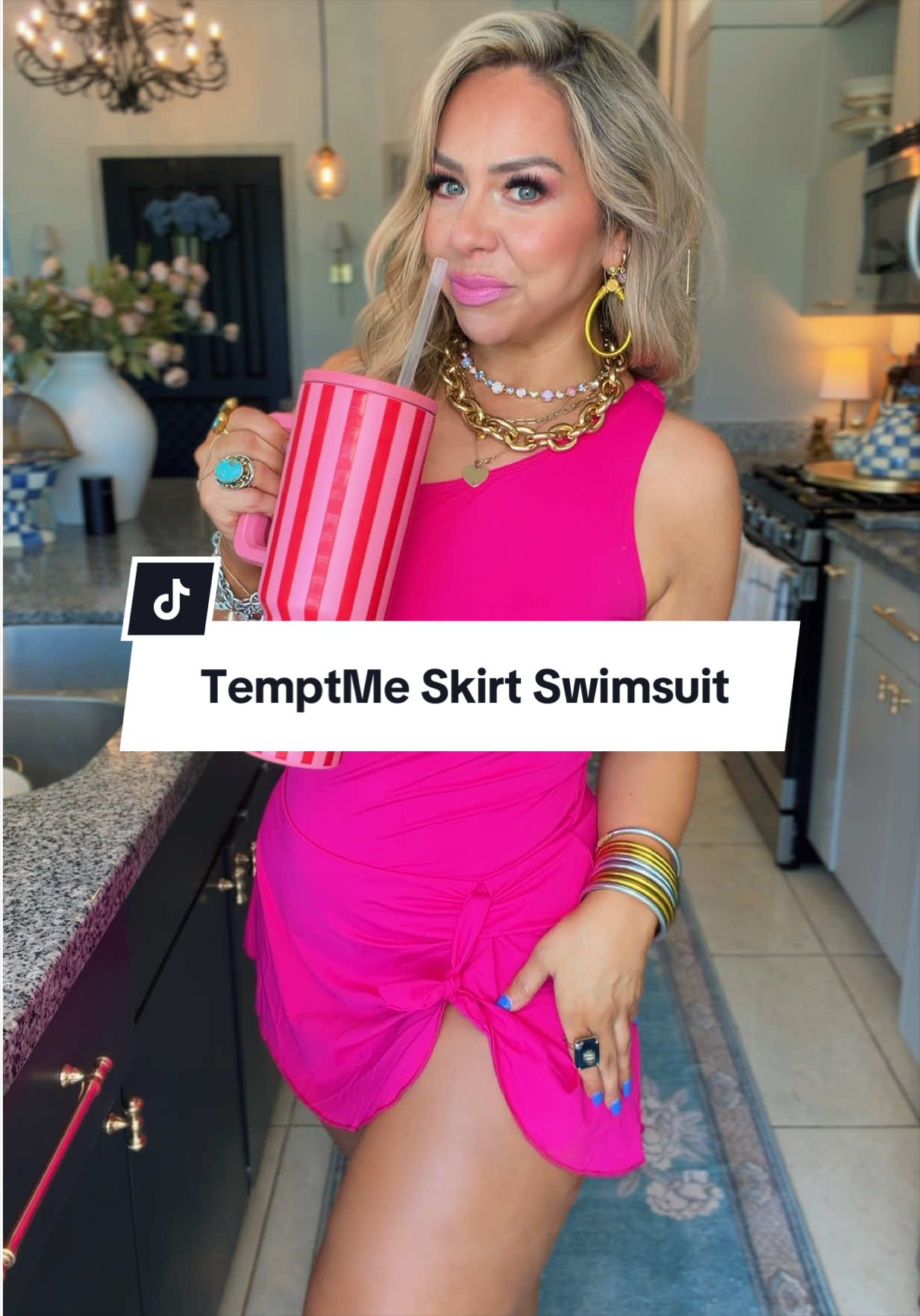 TikTok post by @lindaannettem for Tempt Me Swimsuits. Caption reads: [...] #tiktokshopstockup @Tempt Me Swimsuits.