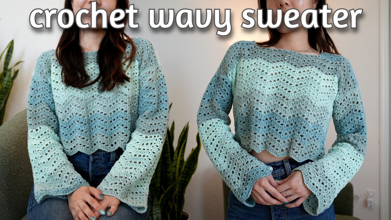 YouTube post by @VivCrochets for Cirque Colors. Caption reads: Crochet Wavy Sweater Tutorial | Crochet Mesh Top.