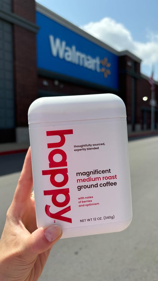 Instagram post by @whoawaitwalmart for Happy Products. Caption reads: Say hello to your new coffee bestie ☕✨. Beyond....