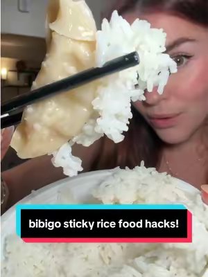 TikTok post by @karissaeats for bibigo USA. Caption reads: @bibigo USA Only eating bibigo Sticky Rice food....