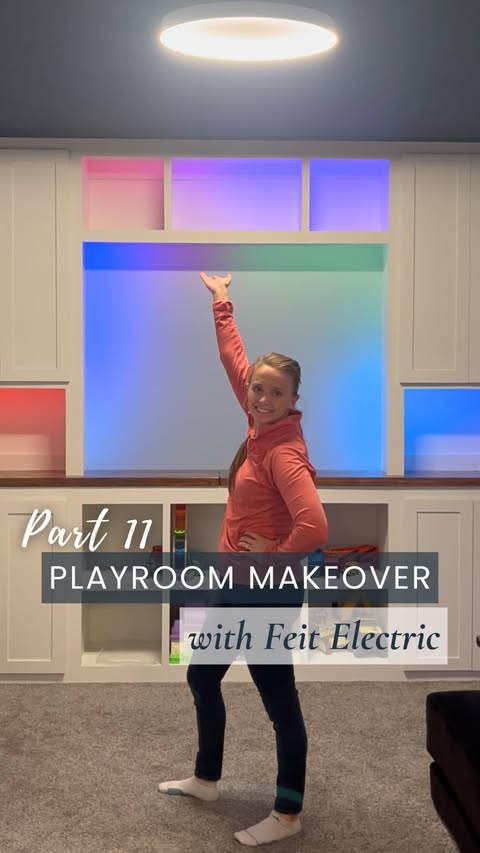 Instagram post by @livinglarsonhome for Feit Electric. Caption reads: [...] rainbow mode turned on from these....