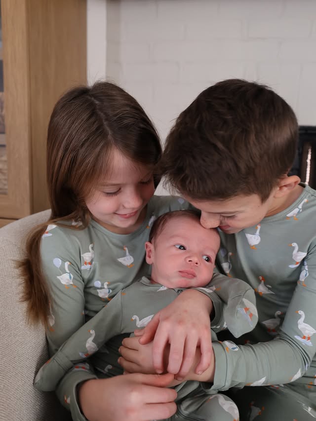 Instagram post by @wearedanandsam for Kyte Baby. Caption reads: Happy Thanksgiving from our 3 lil geese, I mean....