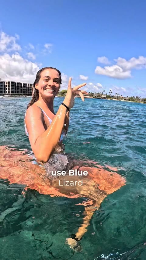Instagram post by @briannacope for Blue Lizard Australian Sunscreen. Caption reads: The waves are firing but so is the sun❤️‍🔥☀️🥵....